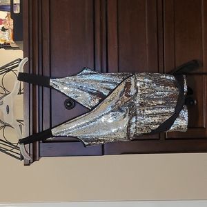 Beaded metallic silver top